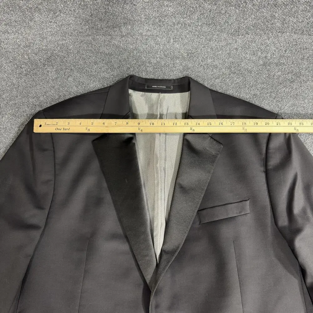 Woolmark Tuxedo Jacket Mens 48 Black Wool Satin Lapel 2 Button Formal Wedding